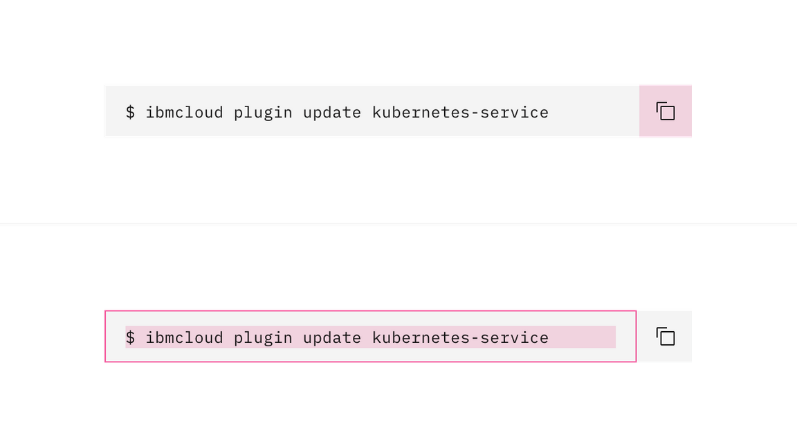 Single line code snippet click targets